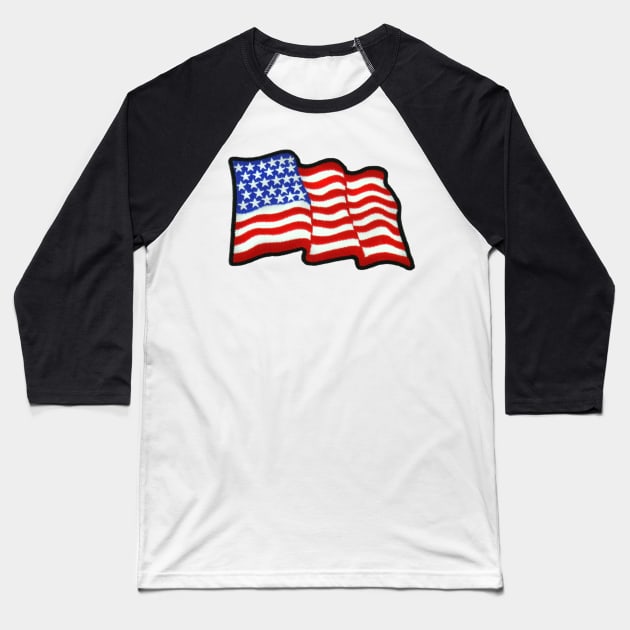 Embroidery American Flag Sticker Baseball T-Shirt by anacarminda